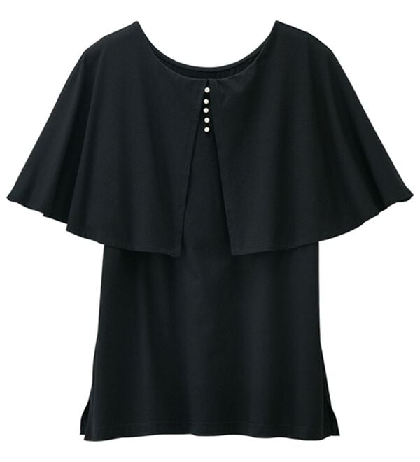 RANAN（ラナン）の「ひんやり！ケープ風デザインカットソーブラウス（カットソー）」｜ブラック