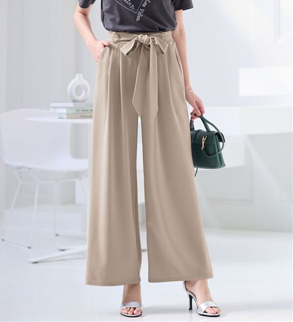 alotta（アロッタ）の「【４つの機能付】ひんやり共布リボン付ワイドパンツ（ワイドパンツ・ガウチョ）」｜詳細画像