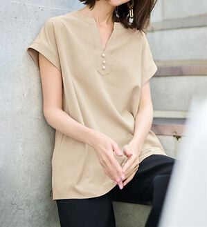 RANAN（ラナン）の「ひんやり！スキッパーブラウス（ブラウス）」｜グレージュ