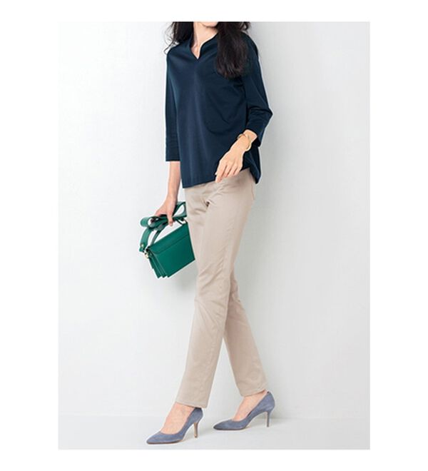 VINNO（ヴィノ）の「美のクラ・コットン混サテンパンツ（フルレングスパンツ）」｜詳細画像