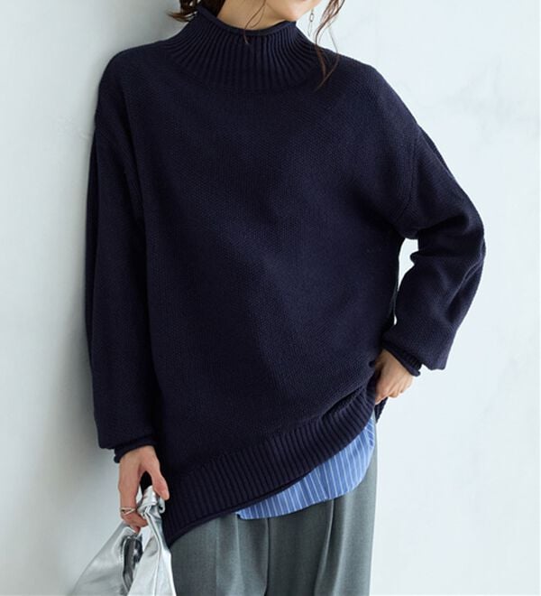BELLUNA（ベルーナ）の「肌と仲良くなれる鹿のこ編ウォッシャブルニット（ニット・セーター）」｜ネイビー