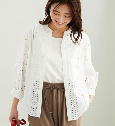 BELLUNA（ベルーナ）の「花柄レース切替デザインブラウス（ブラウス）」