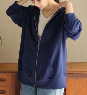 A HAPPY MARILYN（アハッピーマリリン）の「【Ｌ～６Ｌ】なめらかさらり美人なダンボールジップパーカースウェット（パーカー）」｜ネイビー