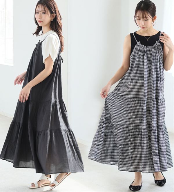 A HAPPY MARILYN（アハッピーマリリン）の「【Ｌ～６Ｌ】【風通るプレミアム】ティアード切替キャミワンピース（ロングワンピース）」｜詳細画像