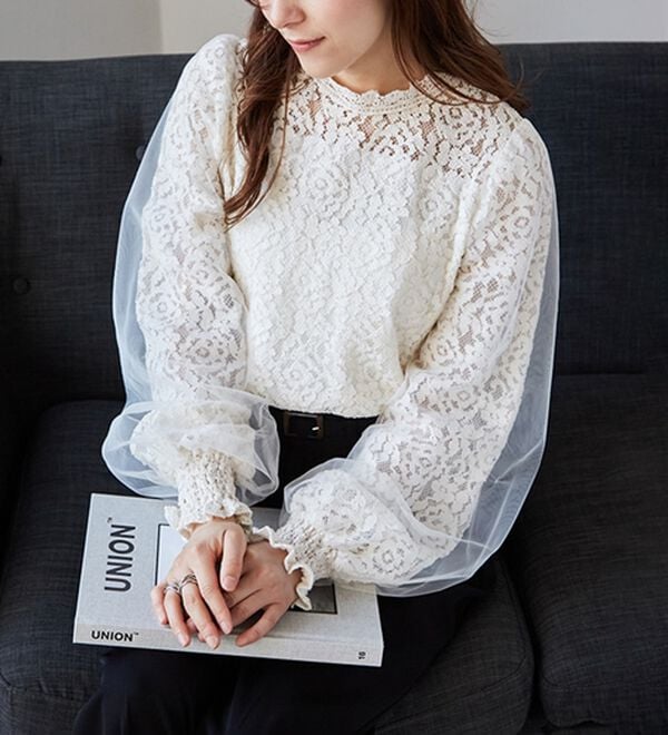 RANAN（ラナン）の「チュールドッキングフラワーレースキャンディースリーブブラウス（ブラウス）」｜詳細画像