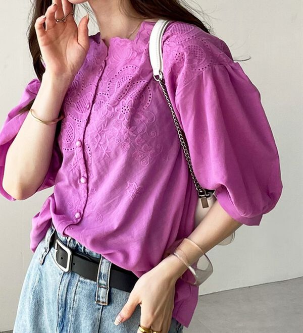 スカラップレースパフスリーブブラウス - ベルーナ【公式】