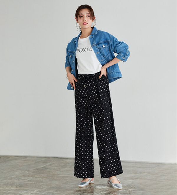 Pierrot（ピエロ）の「【接触冷感】楽ちんキレイ見えワイドイージーパンツ（フルレングスパンツ）」｜詳細画像