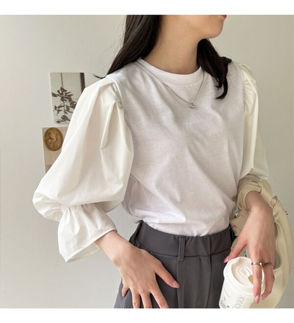 GeeRA（ジーラ）の「異素材切替キャンディースリーブカットソー（カットソー）」｜詳細画像