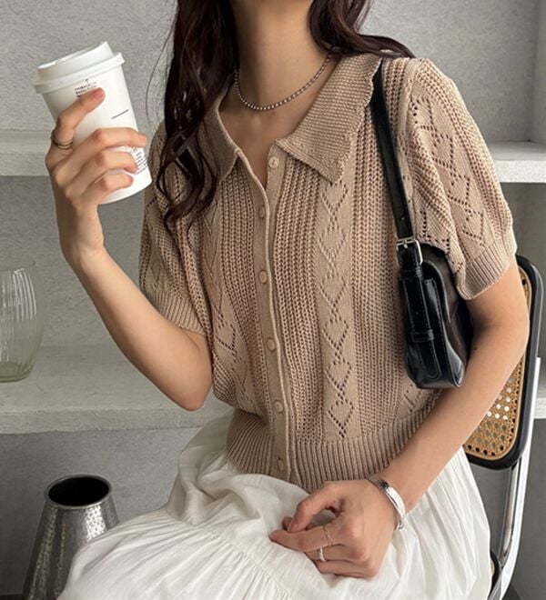 GeeRA（ジーラ）の「透かし編みポロ衿ニット（ニット・セーター）」｜詳細画像