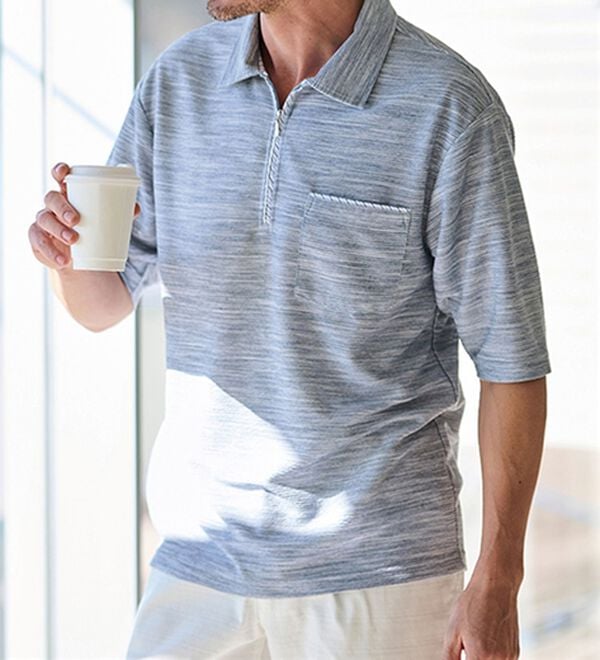「柔らか素材の涼やかリラックスジップポロ（メンズポロシャツ）」｜詳細画像