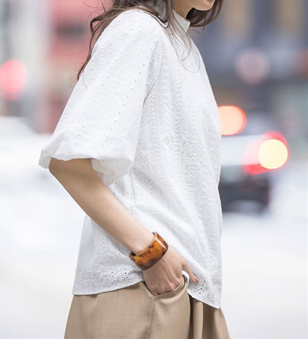 RANAN（ラナン）の「ひんやり！綿１００％ボリューム袖レースブラウス（ブラウス）」｜詳細画像