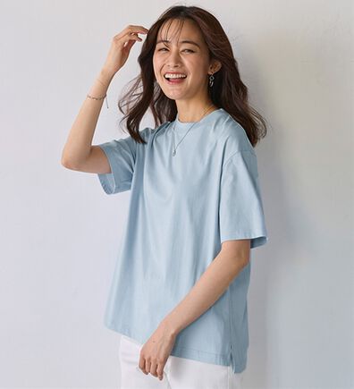 BELLUNA（ベルーナ）の「【汗ジミ対策◎】＜エアリーアイスコットン＞オーバーサイズＴシャツ【選べる袖丈】（カットソー）」