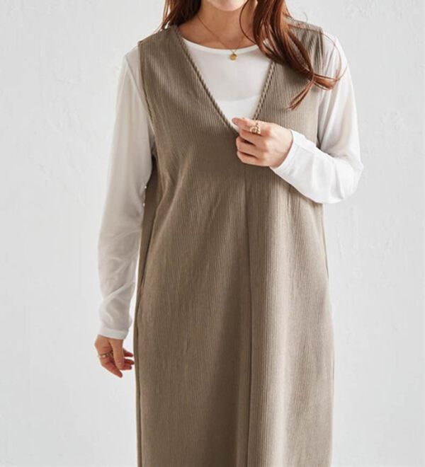 RANAN（ラナン）の「あったか裏ベロアニットコールジャンパースカート（ジャンパースカート）」｜詳細画像