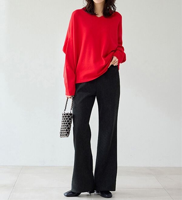 BELLUNA（ベルーナ）の「シュッと体型カバー！縦リブ素材裏ベロアフレアーパンツ（フルレングスパンツ）」｜詳細画像