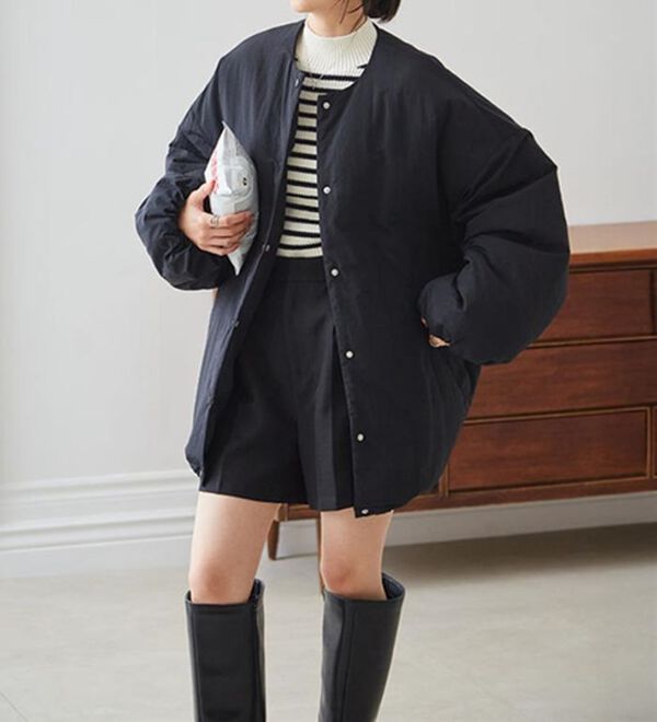 RANAN（ラナン）の「ノーカラーオーバーサイズ中わたブルゾン（ハーフコート）」｜詳細画像