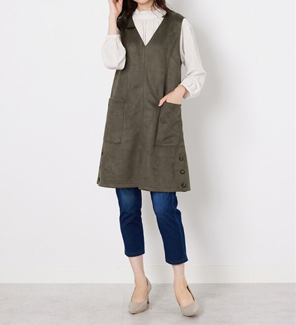 BELLUNA（ベルーナ）の「スエード調サイドボタンジャンパードレス（ジャンパースカート）」｜詳細画像