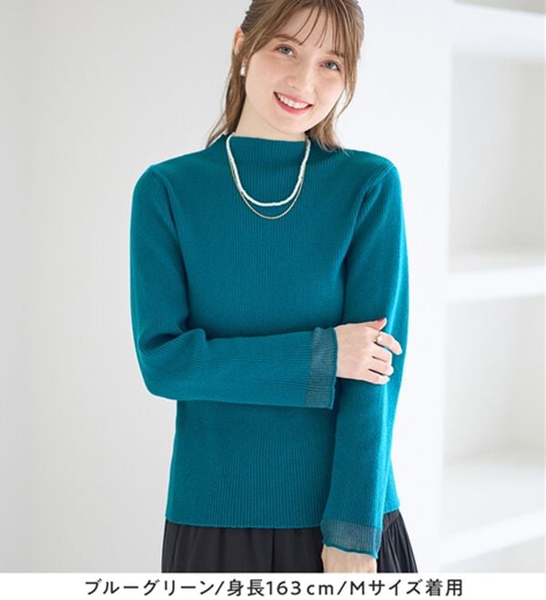 alotta（アロッタ）の「パチパチしにくい！洗える袖シアー切替ニットプルオーバー（ニット・セーター）」｜詳細画像