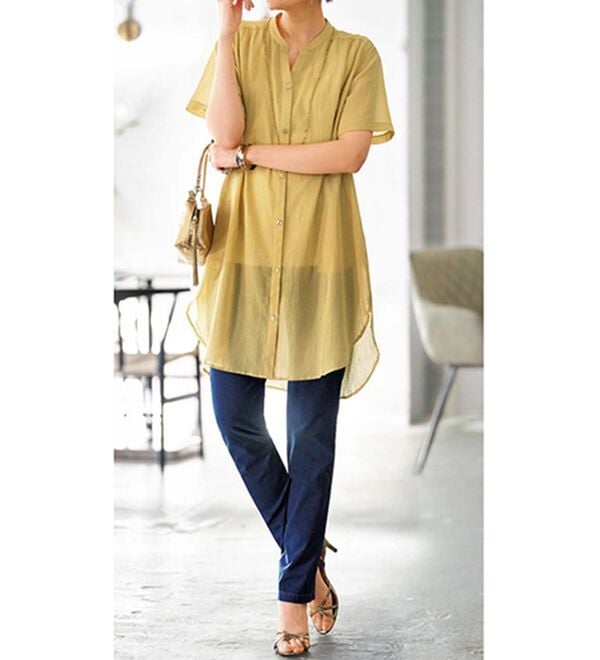 BELLUNA（ベルーナ）の「綿１００％楊柳素材スキッパー半袖ワンピース（その他ワンピース）」｜詳細画像