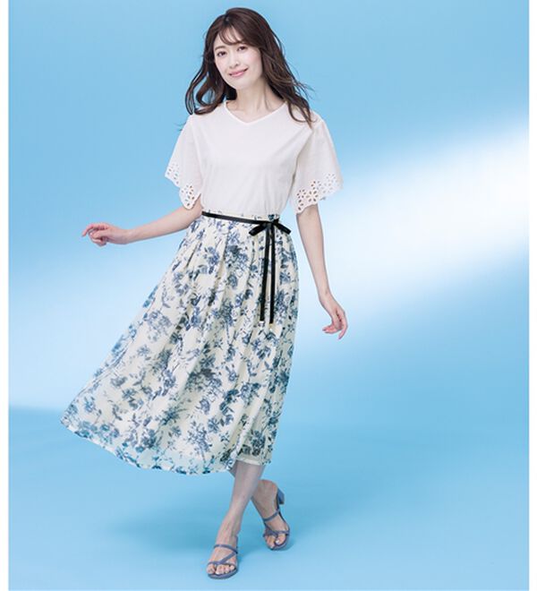 シンゾーン　花柄タイトスカート ウエストリボン付き ウエストリボン付花柄フレアースカート - ベルーナ【公式】