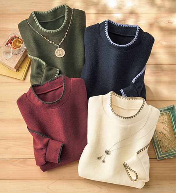 ルフラン（ルフラン）の「【４色組】配色刺しゅうのほっこりプルオーバー（カットソー）」｜4色組