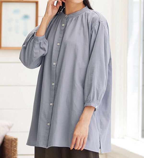 BELLUNA（ベルーナ）の「綿１００％ゆったりバンドカラーブラウス（ブラウス）」｜詳細画像