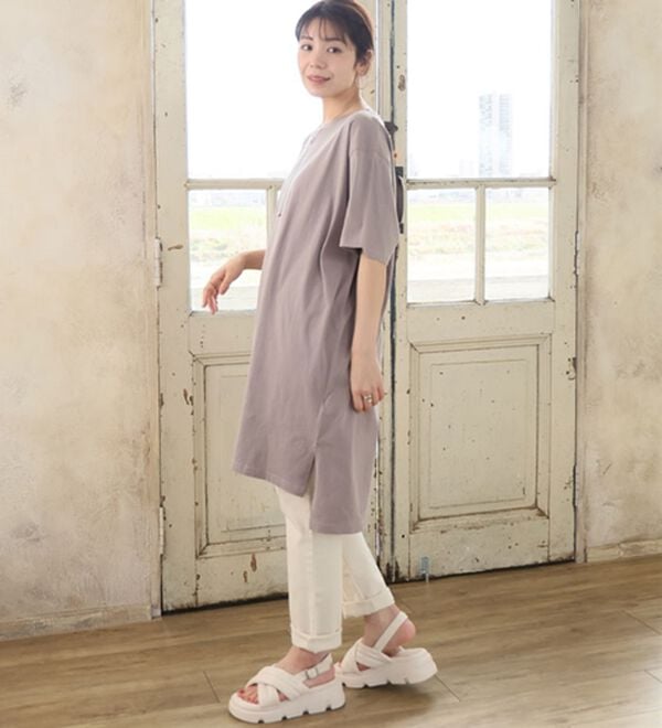A HAPPY MARILYN（アハッピーマリリン）の「【Ｌ～１０Ｌ】選べる２丈！綿１００％ストンと楽ちん！着心地さらりゆるＴワンピース＆チュニック（チュニック）」｜詳細画像