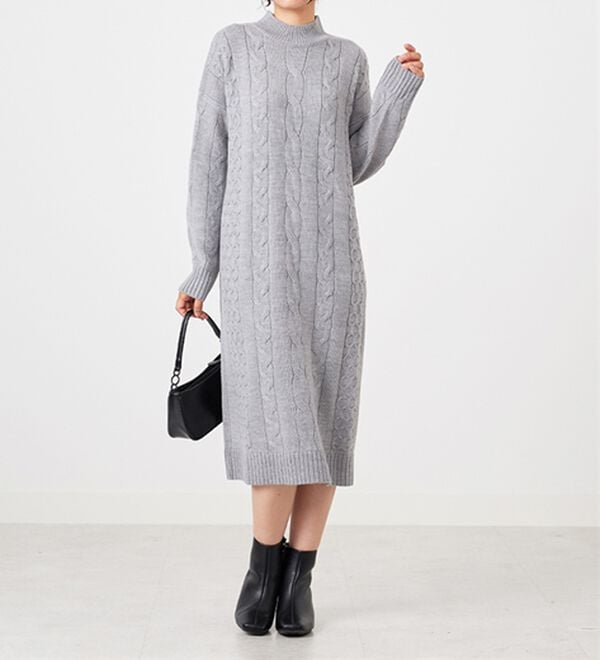 BELLUNA（ベルーナ）の「ケーブル柄ロング丈ニットワンピース（ニットワンピース）」｜詳細画像