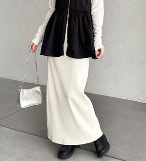 GeeRA（ジーラ）の「【着回し力◎】楽ちんすっきり見え！リブロングスカート（ロングスカート）」｜アイボリー