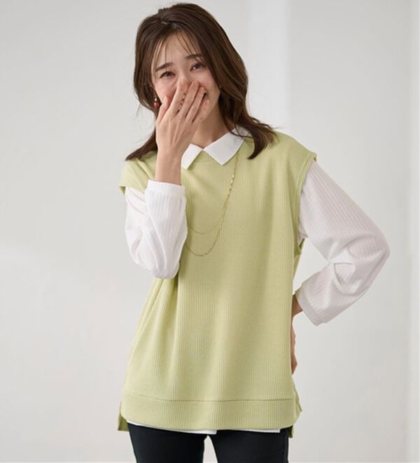 BELLUNA（ベルーナ）の「【新色追加】&ldquo;2点セット&rdquo;あぜ素材ベストアンサンブル（アンサンブル）」｜詳細画像