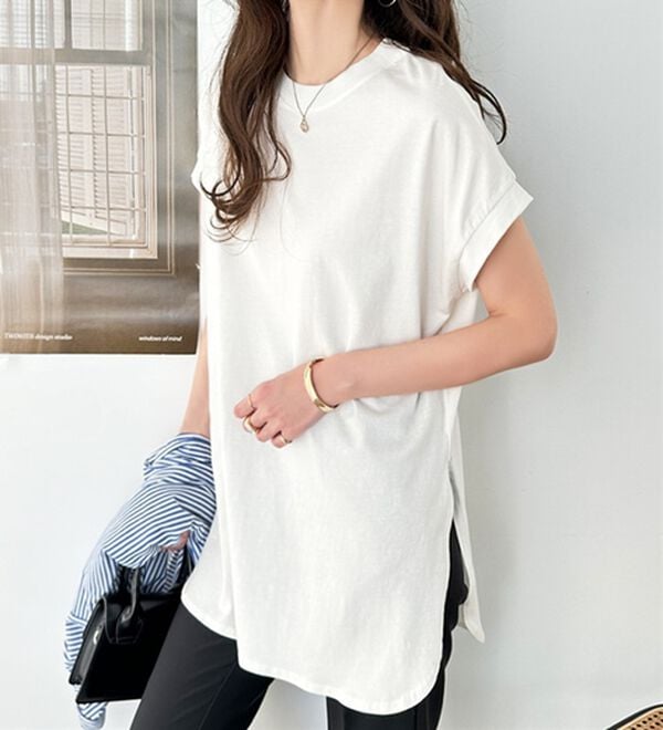 GeeRA（ジーラ）の「綿１００％フレンチスリーブチュニックＴシャツ（カットソー）」｜詳細画像