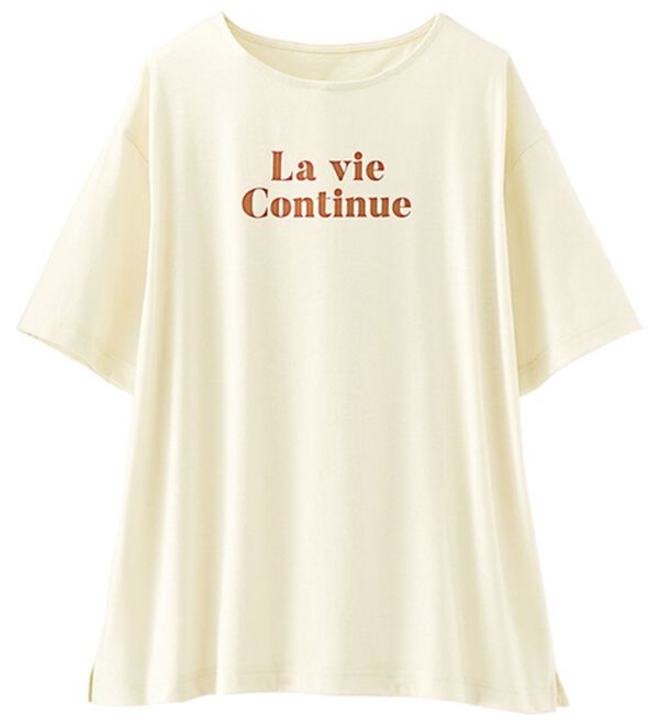 BELLUNA（ベルーナ）の「汗ジミ対策！綿混プリントＴシャツ（Tシャツ）」｜オフ白