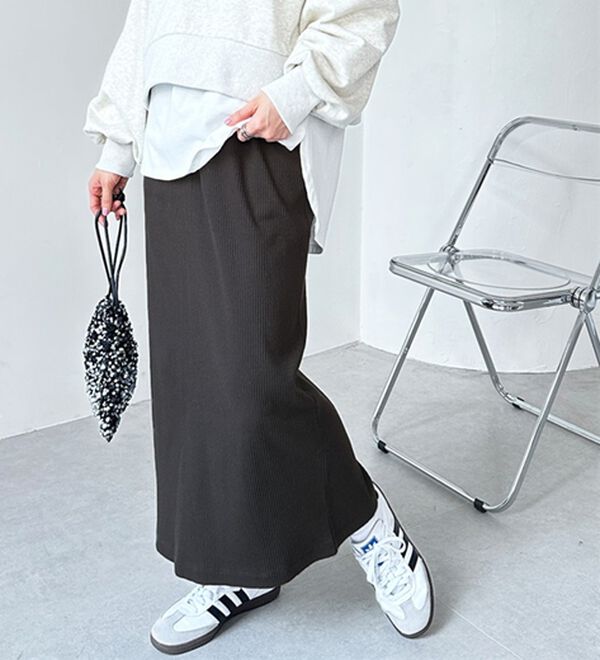 GeeRA（ジーラ）の「【着回し力◎】楽ちんすっきり見え！リブロングスカート（ロングスカート）」｜詳細画像