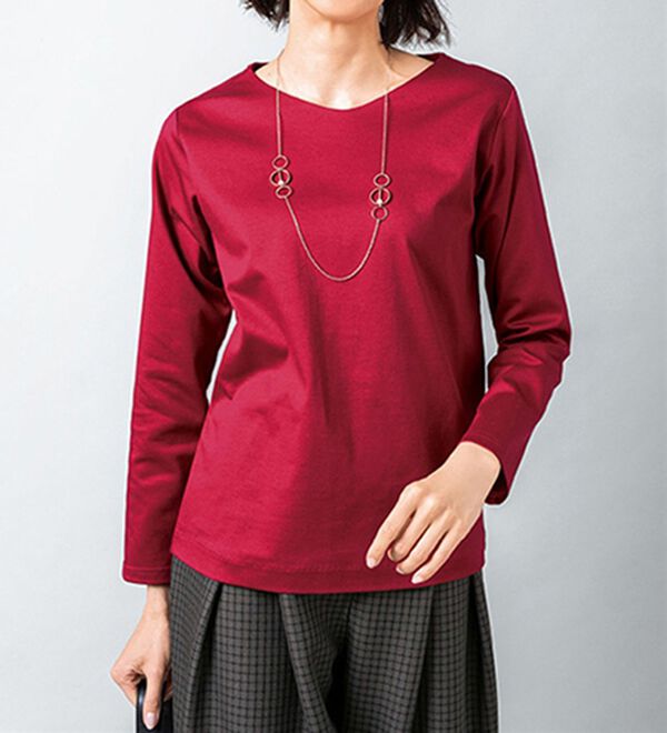 VINNO（ヴィノ）の「＜日本製＞美の艶コットン１００％プルオーバー（９分袖）（カットソー）」｜詳細画像