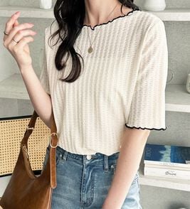 GeeRA（ジーラ）の「配色メロー５分袖表面感カットソー（カットソー）」