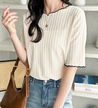 GeeRA（ジーラ）の「配色メロー５分袖表面感カットソー（カットソー）」