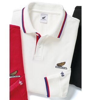 「＜ＨＯＮＤＡ＞ロゴ刺しゅう長袖鹿の子ポロシャツ（メンズポロシャツ）」｜ホワイト