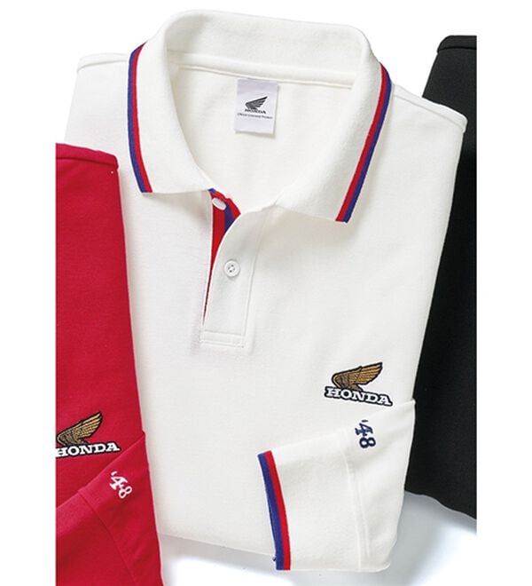 「＜ＨＯＮＤＡ＞ロゴ刺しゅう長袖鹿の子ポロシャツ（メンズポロシャツ）」｜ホワイト