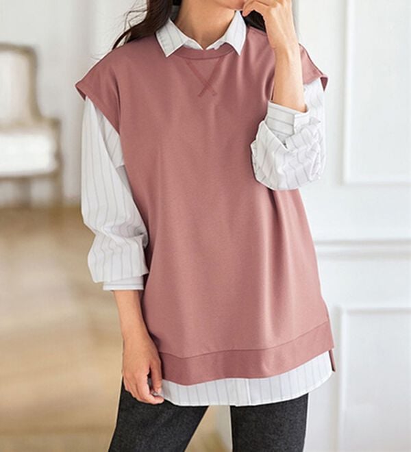 BELLUNA（ベルーナ）の「大人のカジュアルカットソーベスト（カットソー）」｜ピンク