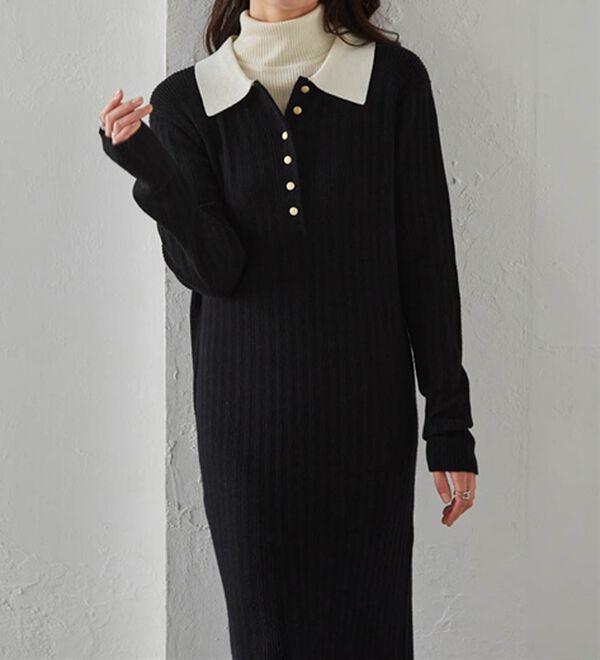 RANAN（ラナン）の「ポロカラーリブニットワンピース（ロングワンピース）」｜詳細画像