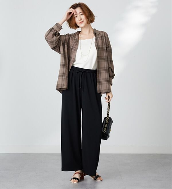 BELLUNA（ベルーナ）の「シアージョーゼット素材チェック柄シャツ（シャツ）」｜詳細画像