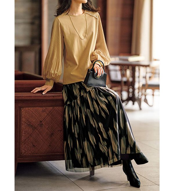 BELLUNA（ベルーナ）の「２倍の着こなし！チュールプリントスカート（ロングスカート）」｜詳細画像