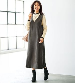 BELLUNA（ベルーナ）の「体型カバージャンパースカート（ジャンパースカート）」｜杢チャコール