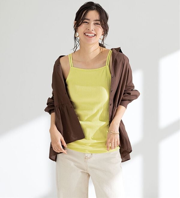 LAVIENNE（ラヴィエンヌ）の「サマ見え！綿混カップ付ランダムリブインナー（肌着・インナーウェア）」｜詳細画像