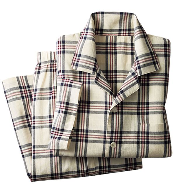 「綿１００％楊柳パジャマ（メンズルームウェア）」｜アイボリーチェック