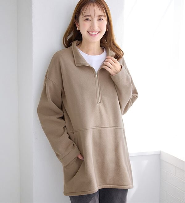 alotta（アロッタ）の「【毛玉になりにくい】柔らか裏起毛ハーフジップチュニック（チュニック）」｜詳細画像