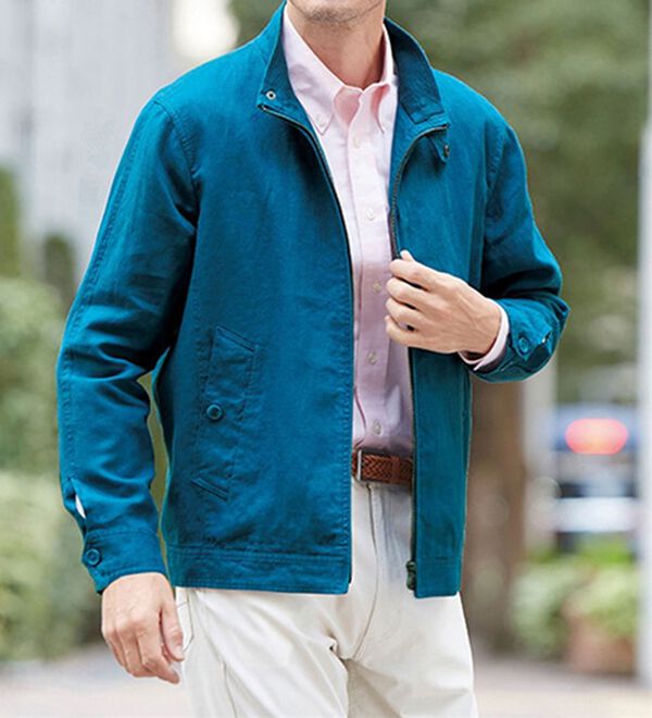 「＜コムルヴァン・オム＞さっと羽織れる麻１００％ライダースブルゾン（メンズジャケット）」｜詳細画像