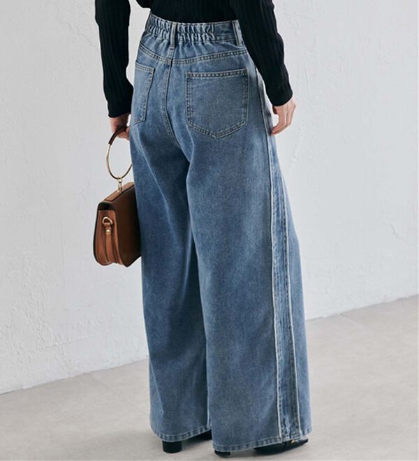 RANAN（ラナン）の「配色サイドフリンジワイドデニム（フルレングスパンツ）」｜詳細画像