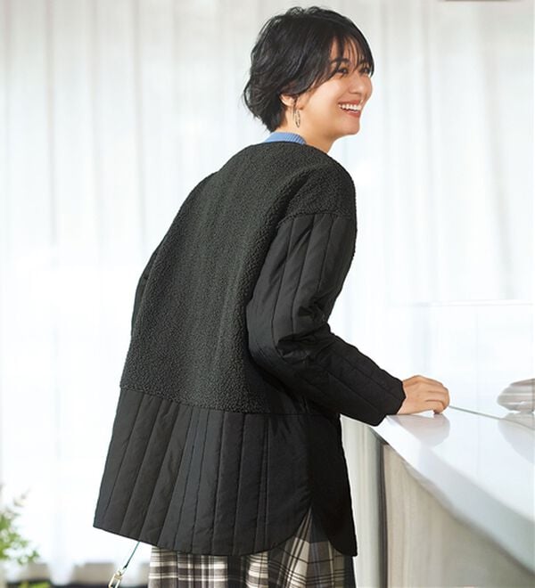 BELLUNA（ベルーナ）の「ボア切替キルトデザインミドル丈コート（ハーフコート）」｜詳細画像