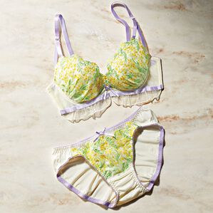 YU'NOW（ユナウ）の「プチプラブラ＆ショーツセット（ブラジャー＆ショーツセット）」｜オフホワイト系ミモザレース