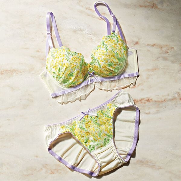 YU'NOW（ユナウ）の「プチプラブラ＆ショーツセット（ブラジャー＆ショーツセット）」｜オフホワイト系ミモザレース